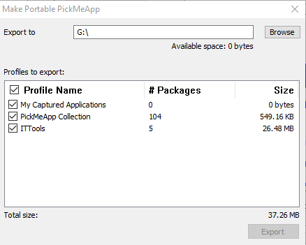 Export PickMeApp Profiles Dialog