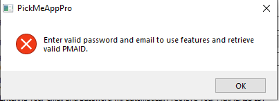 Missing valis password email or PickMeApp ID